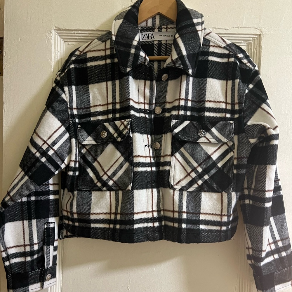 Zara Cropped Plaid Jacket Size M
